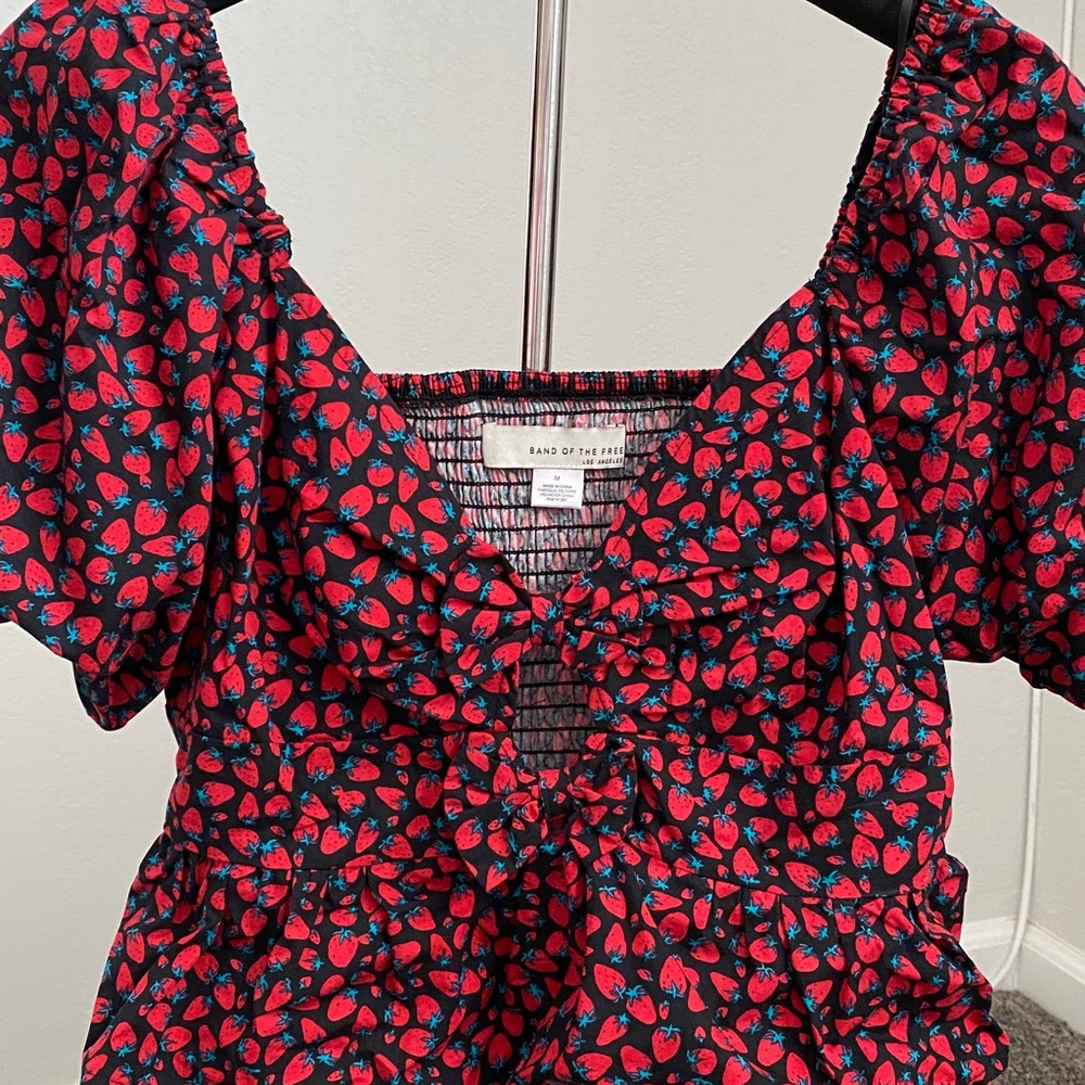 Red and Black Strawberry Print Crop Top